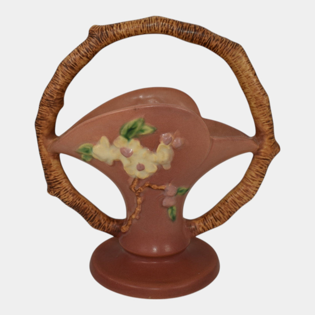Roseville Apple Blossom Pink 1949 Vintage Art Pottery Ceramic Basket 309-8 - Just Art Pottery