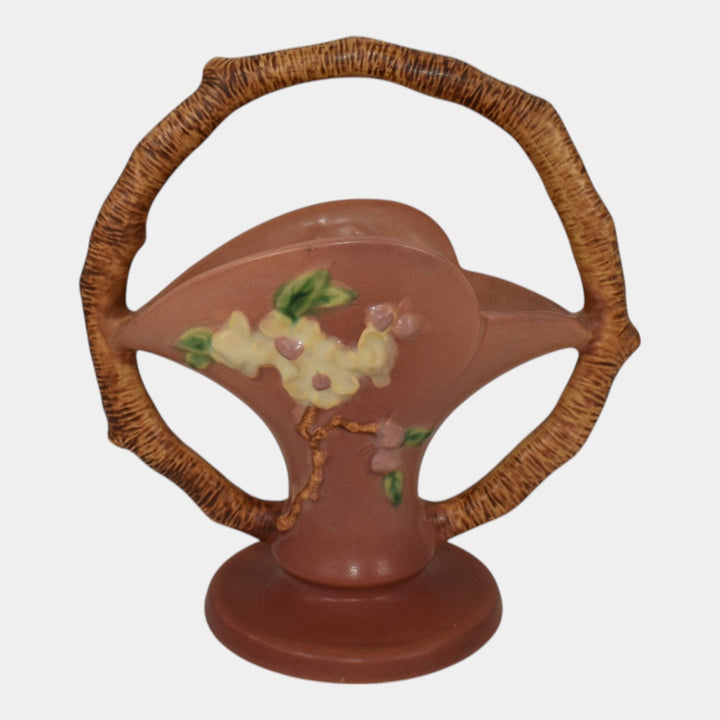 Roseville Apple Blossom Pink 1949 Vintage Art Pottery Ceramic Basket 309-8 - Just Art Pottery