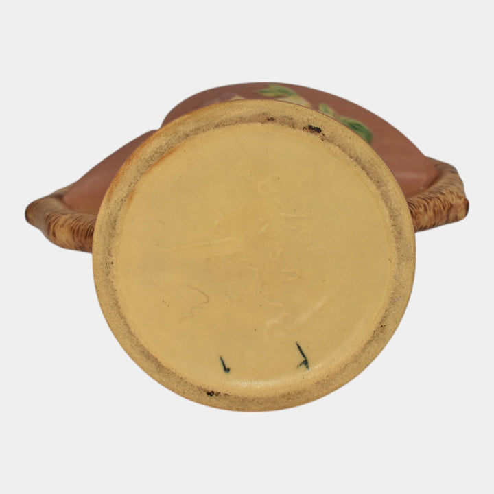 Roseville Apple Blossom Pink 1949 Vintage Art Pottery Ceramic Basket 309-8 - Just Art Pottery