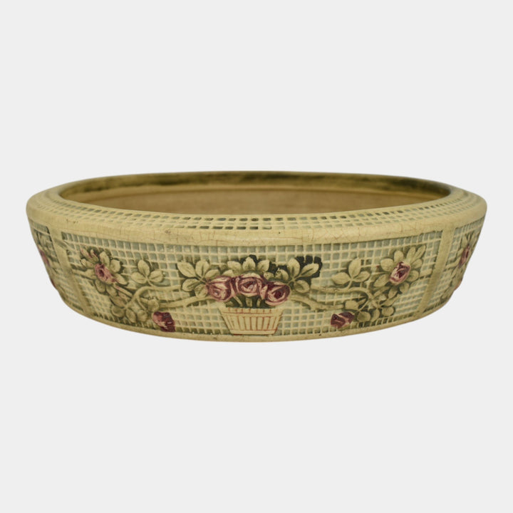 Weller Dupont 1910s Vintage Art Pottery Ivory Floral Ceramic Low Bowl - Just Art Pottery