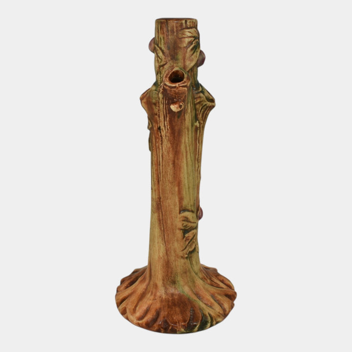 Weller Woodcraft 1920s Vintage Art Pottery Red Apple Tree Brown Ceramic Bud Vase