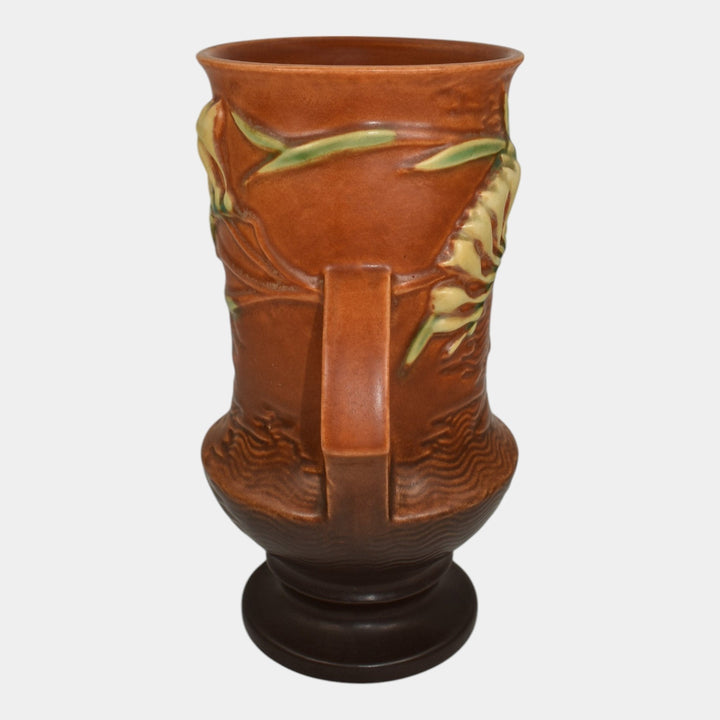 Roseville Freesia Brown 1945 Mid Century Modern Art Pottery Ceramic Vase 123-9