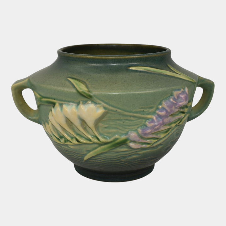 Roseville Freesia Green 1945 Mid Century Modern Art Pottery Handled Vase 463-5