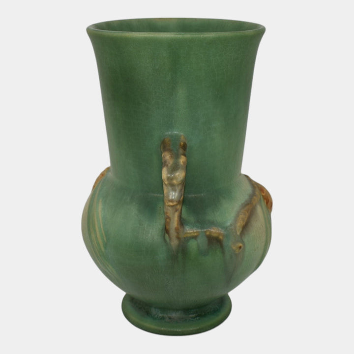 Roseville Pine Cone Green 1936 Vintage Art Pottery Handled Ceramic Vase 839-6