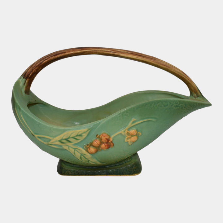 Roseville Bittersweet Green 1951 Mid Century Modern Pottery Basket 810-10 - Just Art Pottery