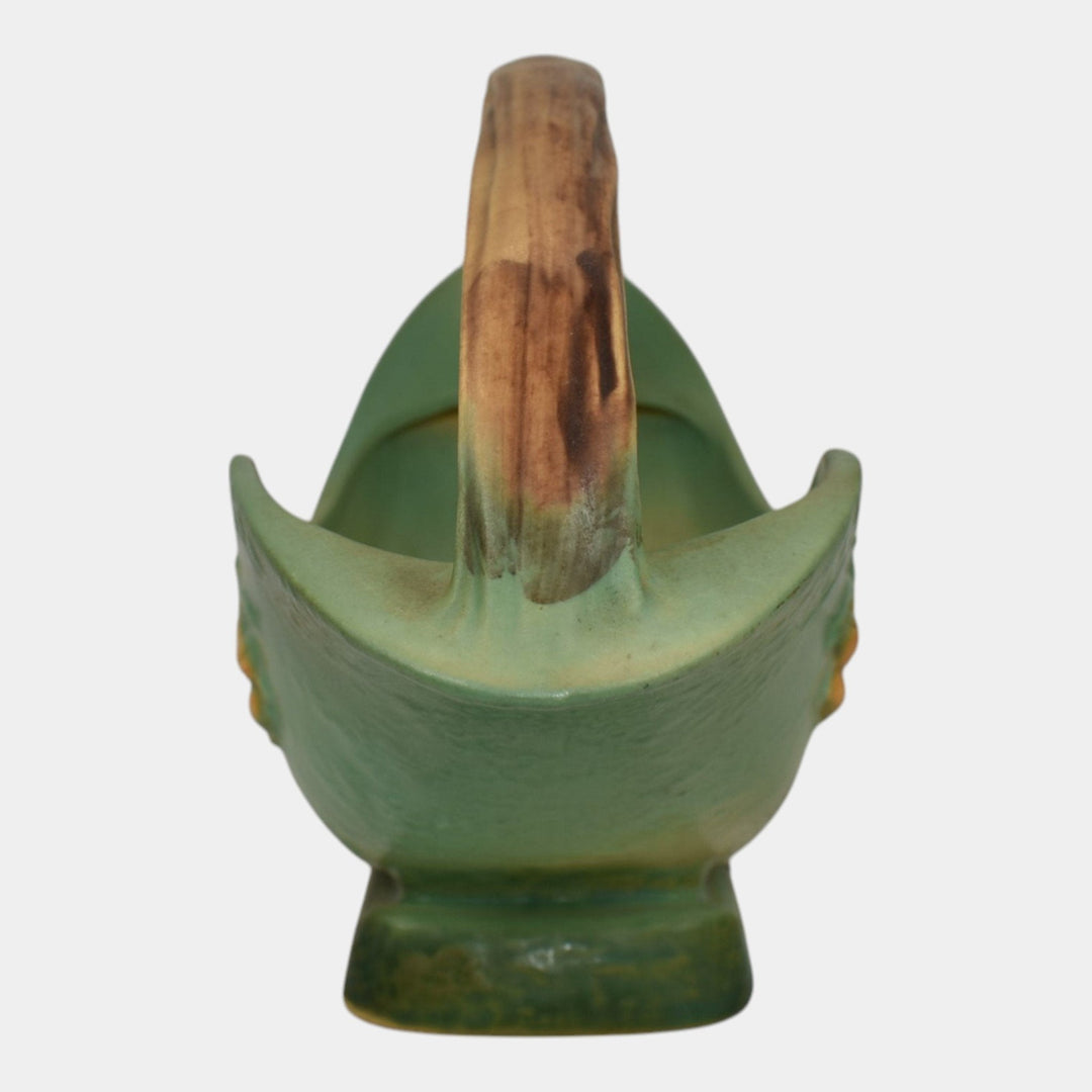 Roseville Bittersweet Green 1951 Mid Century Modern Pottery Basket 810-10 - Just Art Pottery