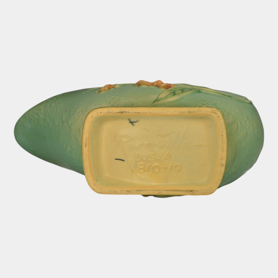Roseville Bittersweet Green 1951 Mid Century Modern Pottery Basket 810-10 - Just Art Pottery