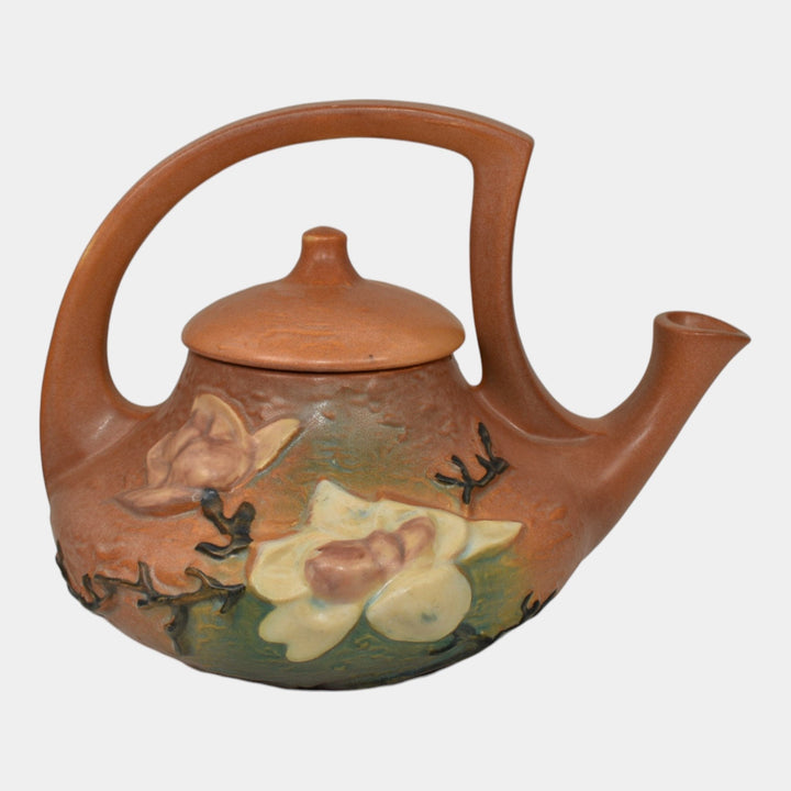Roseville Magnolia Brown 1943 Mid Century Modern Art Pottery Ceramic Teapot 4