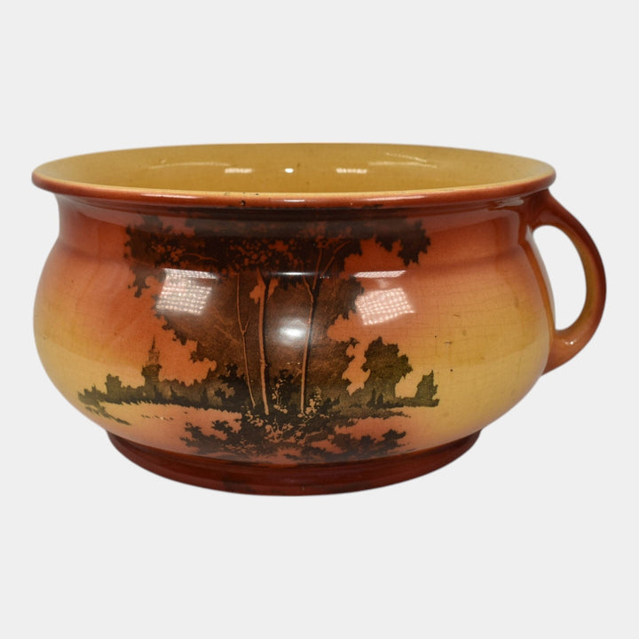 Roseville Autumn 1910 Vintage Art Pottery Yellow Orange Scenic Chamber Pot