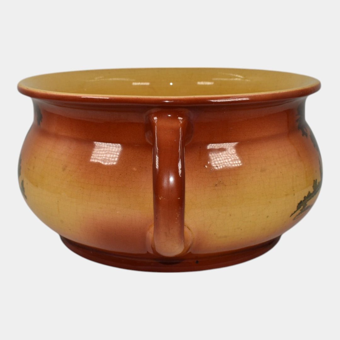 Roseville Autumn 1910 Vintage Art Pottery Yellow Orange Scenic Chamber Pot