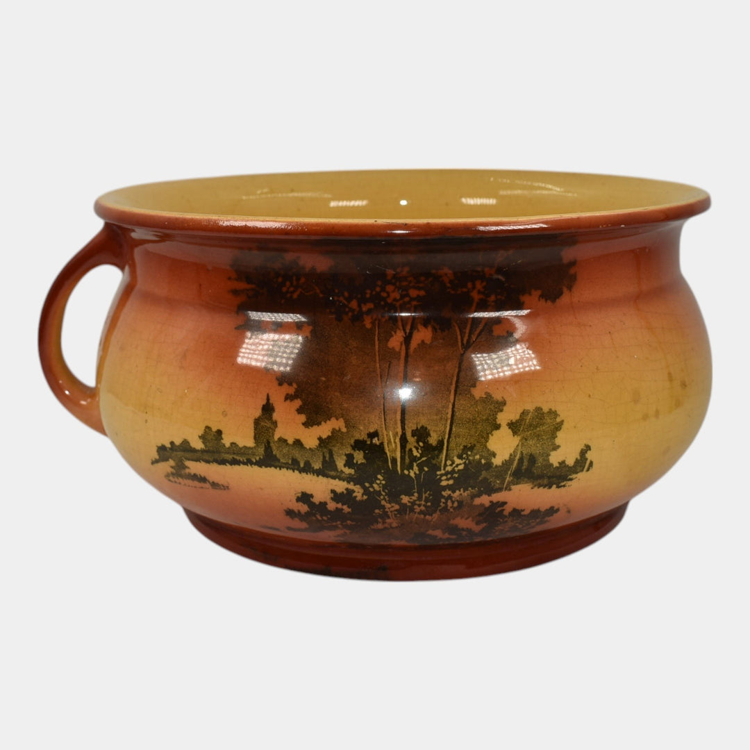 Roseville Autumn 1910 Vintage Art Pottery Yellow Orange Scenic Chamber Pot - Just Art Pottery