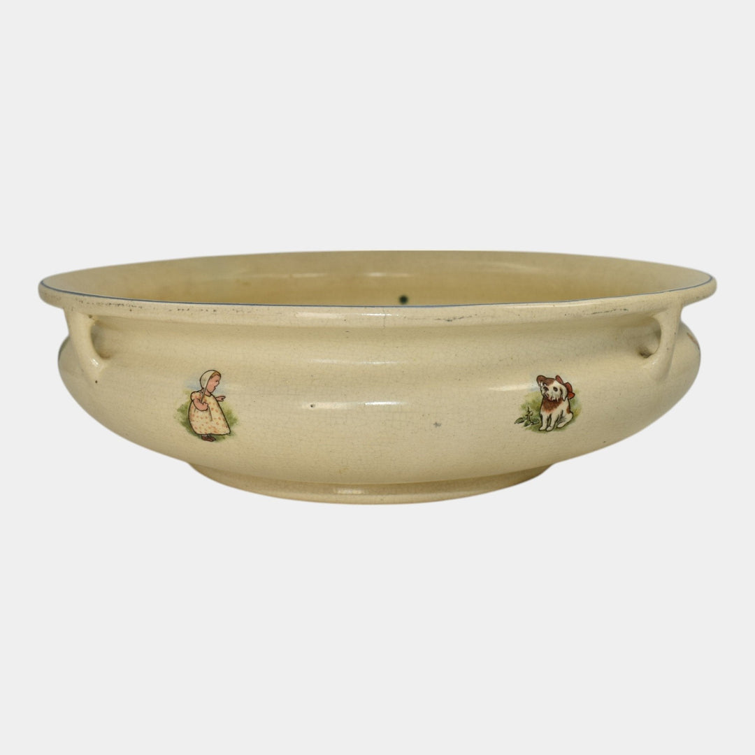Roseville Creamware 1910 Art Pottery Children Dog Frog Low Ceramic Bowl