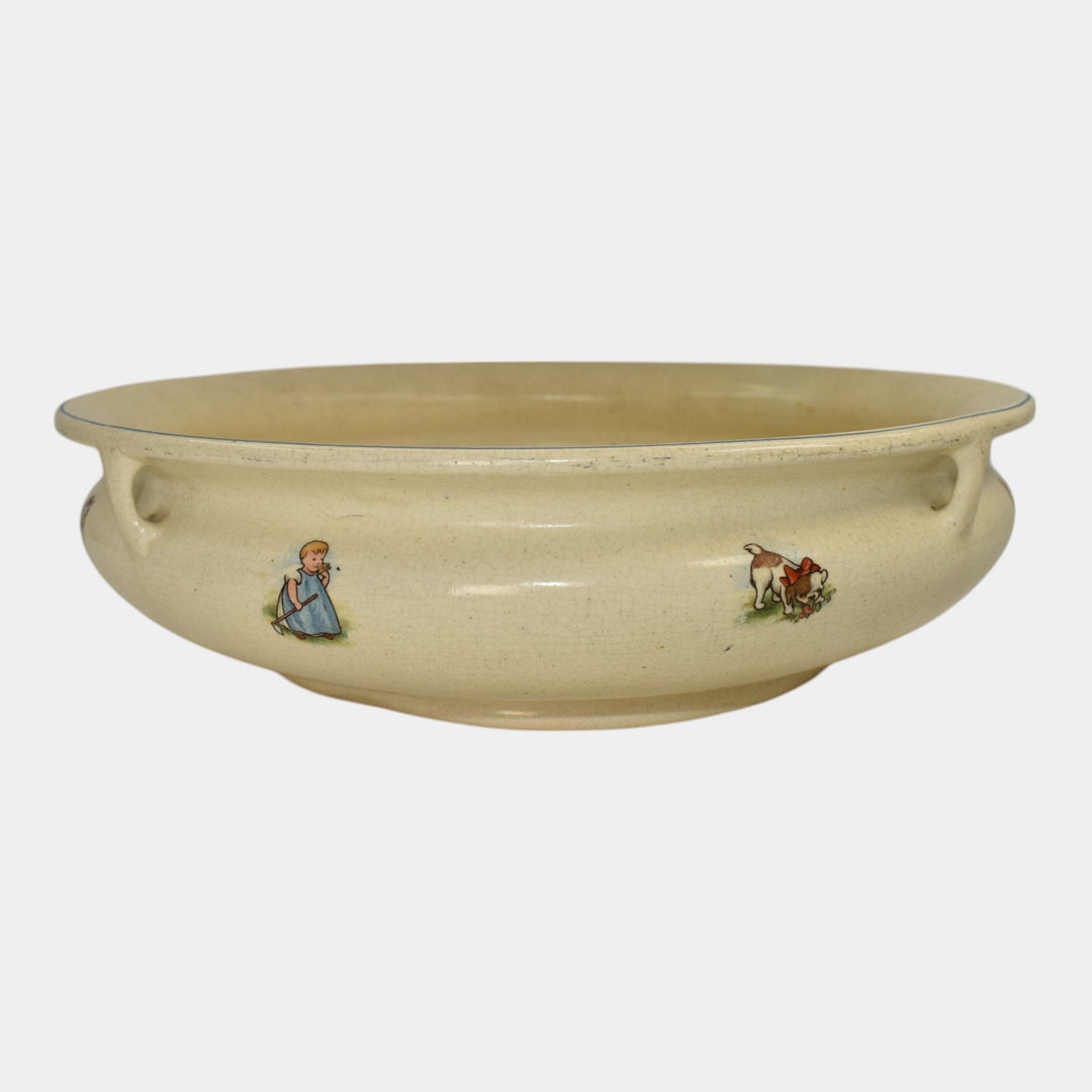 Roseville Creamware 1910 Art Pottery Children Dog Frog Low Ceramic Bowl