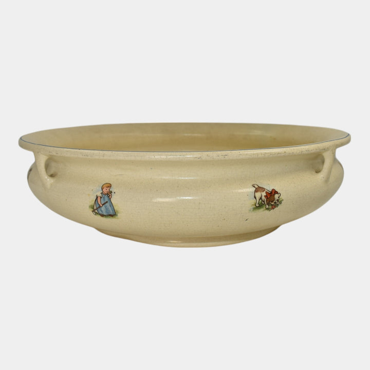 Roseville Creamware 1910 Art Pottery Children Dog Frog Low Ceramic Bowl