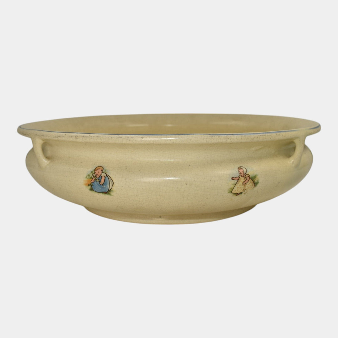 Roseville Creamware 1910 Art Pottery Children Dog Frog Low Ceramic Bowl