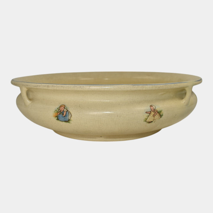 Roseville Creamware 1910 Art Pottery Children Dog Frog Low Ceramic Bowl