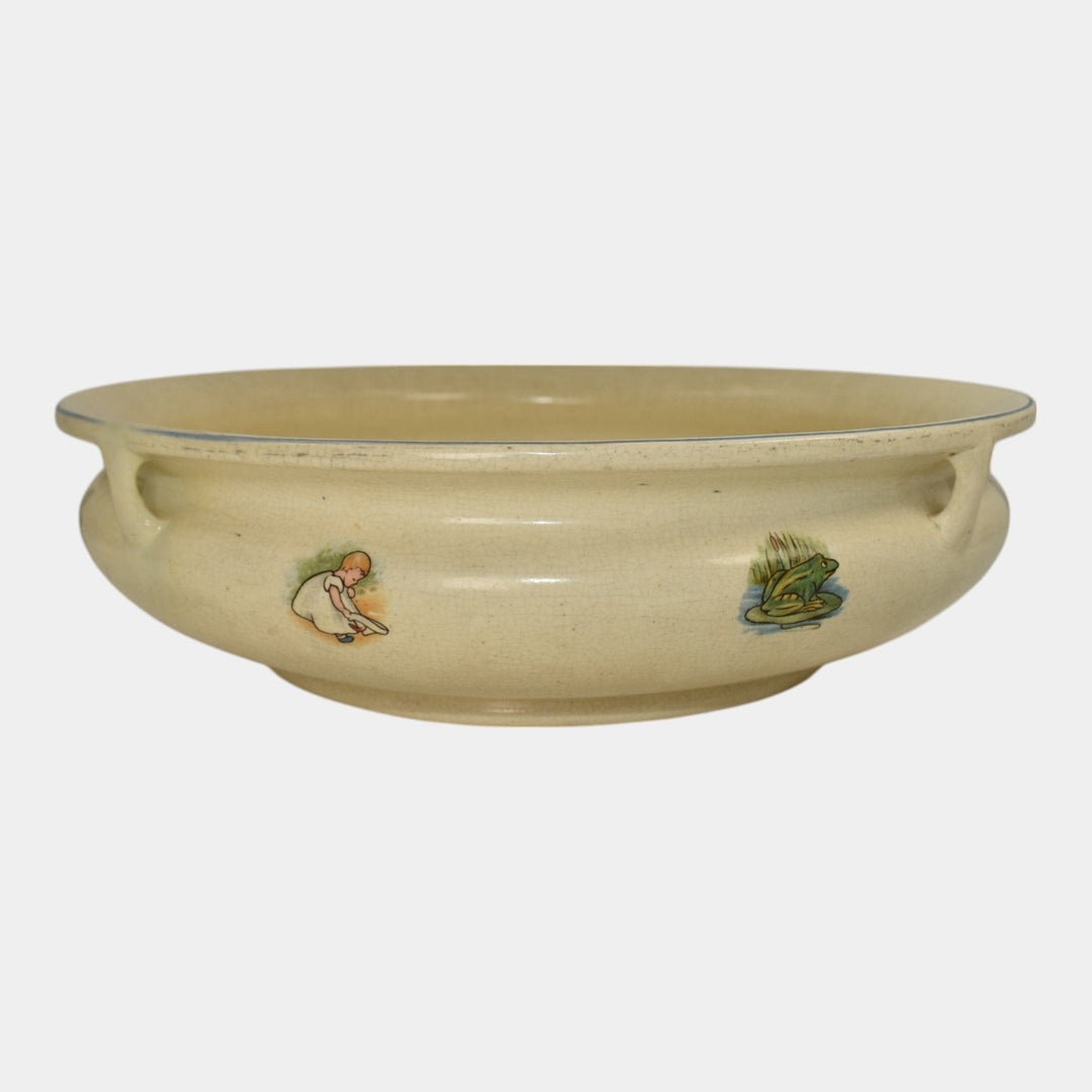 Roseville Creamware 1910 Art Pottery Children Dog Frog Low Ceramic Bowl