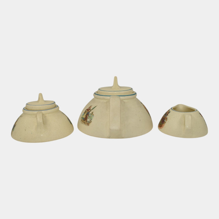 Roseville Dutch Creamware 1900s Art Pottery Teapot, Sugar Bowl, Creamer Tea Set - Just Art Pottery