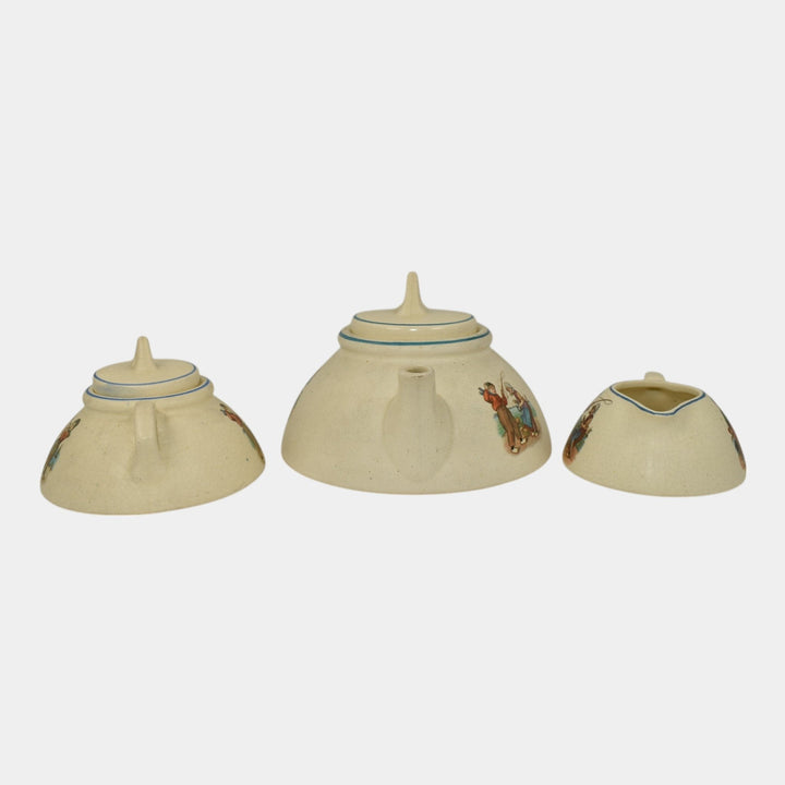 Roseville Dutch Creamware 1900s Art Pottery Teapot, Sugar Bowl, Creamer Tea Set - Just Art Pottery