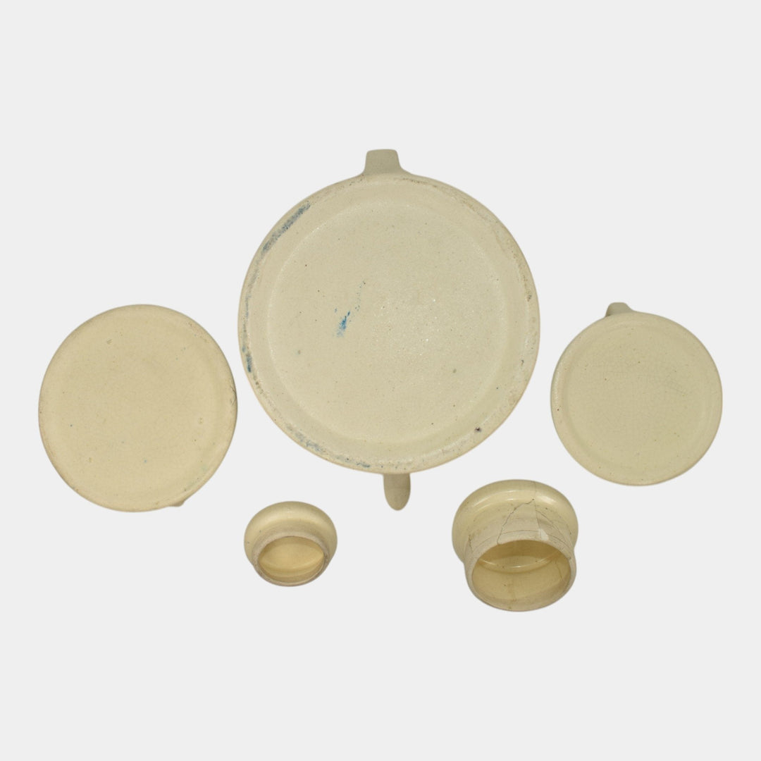 Roseville Dutch Creamware 1900s Art Pottery Teapot, Sugar Bowl, Creamer Tea Set - Just Art Pottery