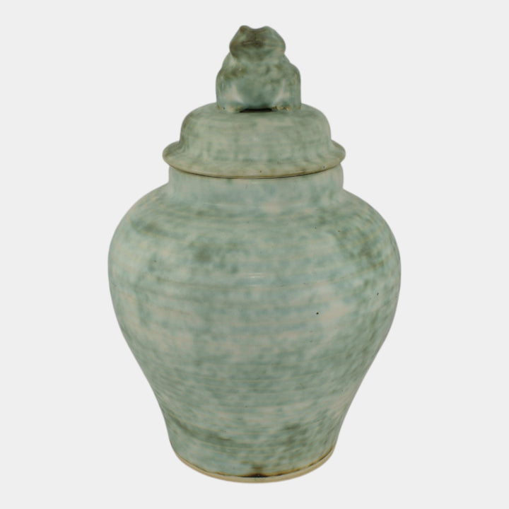McCarty Merigold Mississippi Pottery Jade Green Frog Ginger Jar Vase