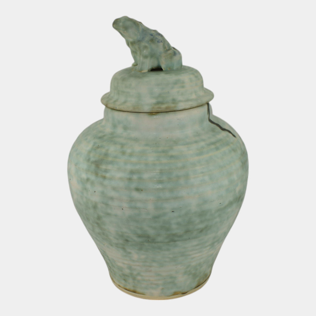 McCarty Merigold Mississippi Pottery Jade Green Frog Ginger Jar Vase