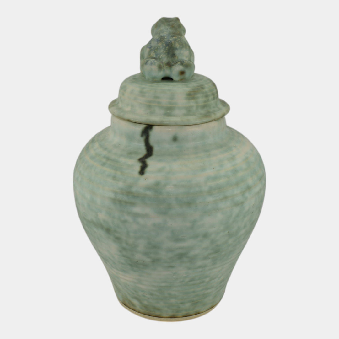 McCarty Merigold Mississippi Pottery Jade Green Frog Ginger Jar Vase
