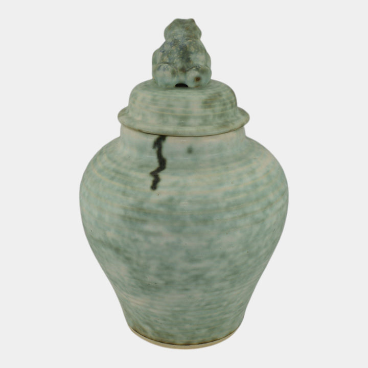 McCarty Merigold Mississippi Pottery Jade Green Frog Ginger Jar Vase