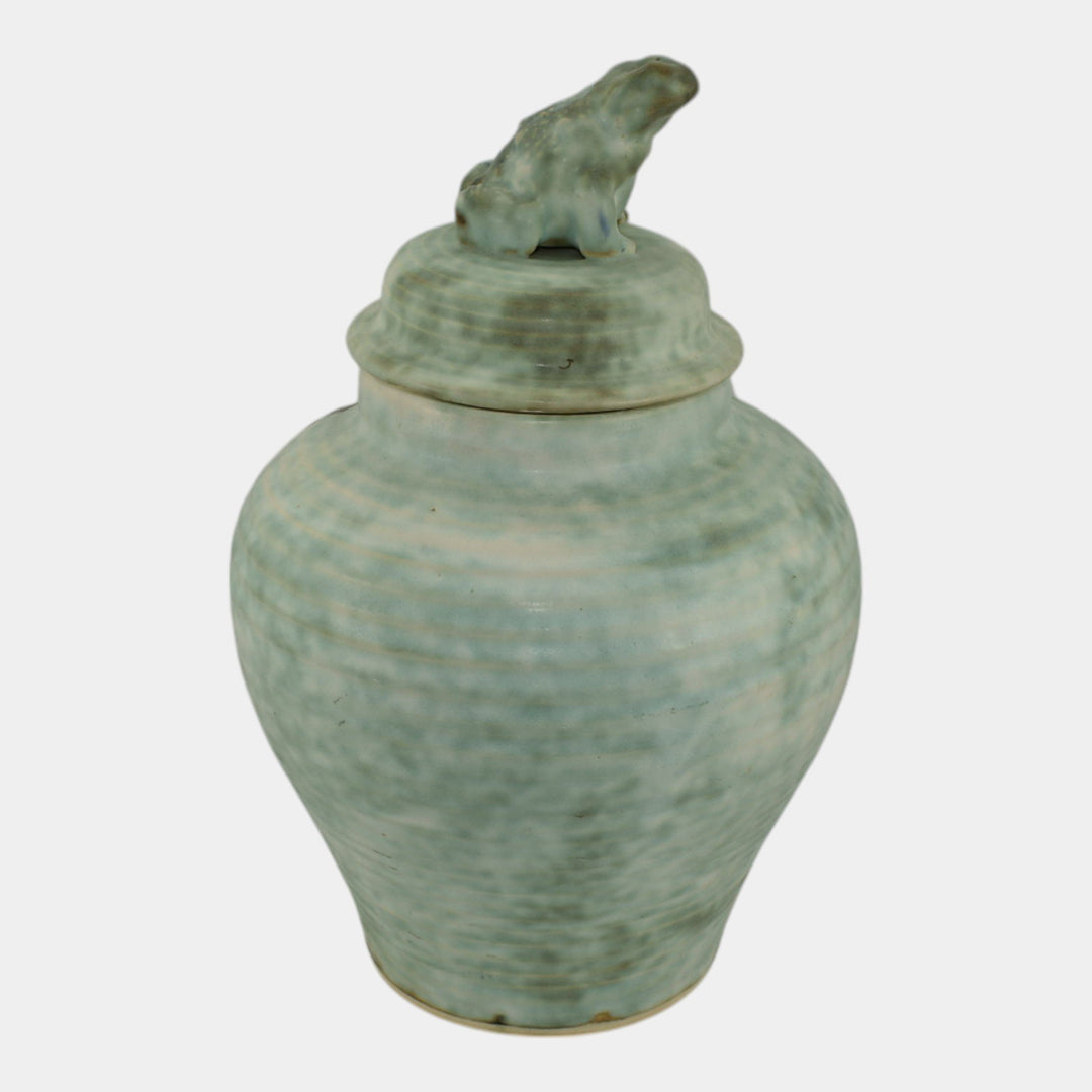 McCarty Merigold Mississippi Pottery Jade Green Frog Ginger Jar Vase