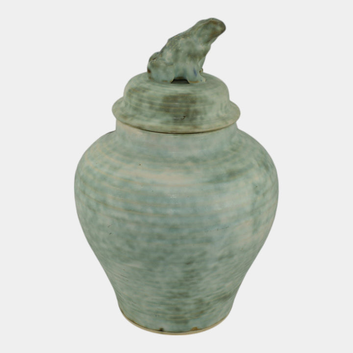 McCarty Merigold Mississippi Pottery Jade Green Frog Ginger Jar Vase