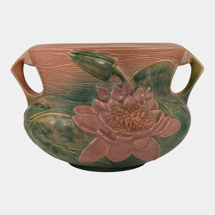 Roseville Water Lily Pink 1943 Vintage Pottery Ceramic Jardiniere Planter 663-10 - Just Art Pottery