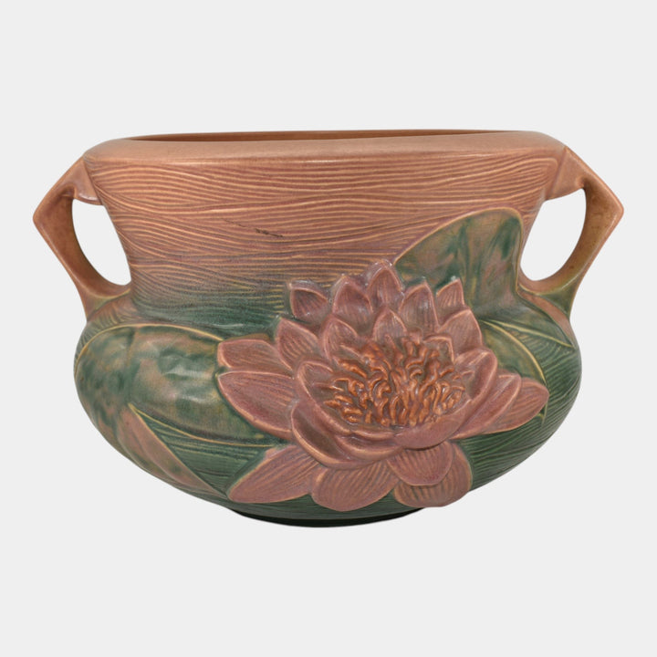 Roseville Water Lily Pink 1943 Vintage Pottery Ceramic Jardiniere Planter 663-10 - Just Art Pottery