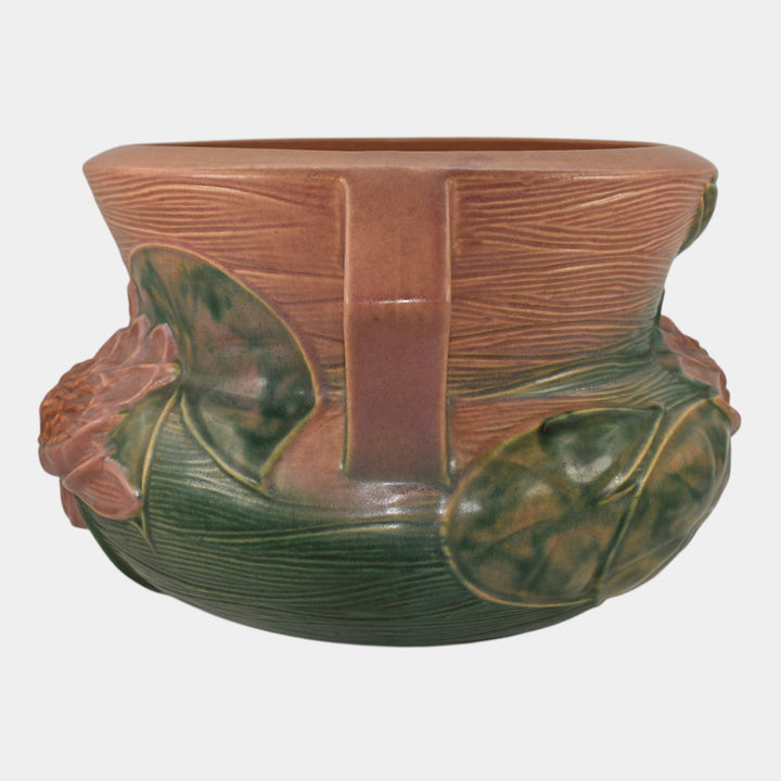 Roseville Water Lily Pink 1943 Vintage Pottery Ceramic Jardiniere Planter 663-10 - Just Art Pottery