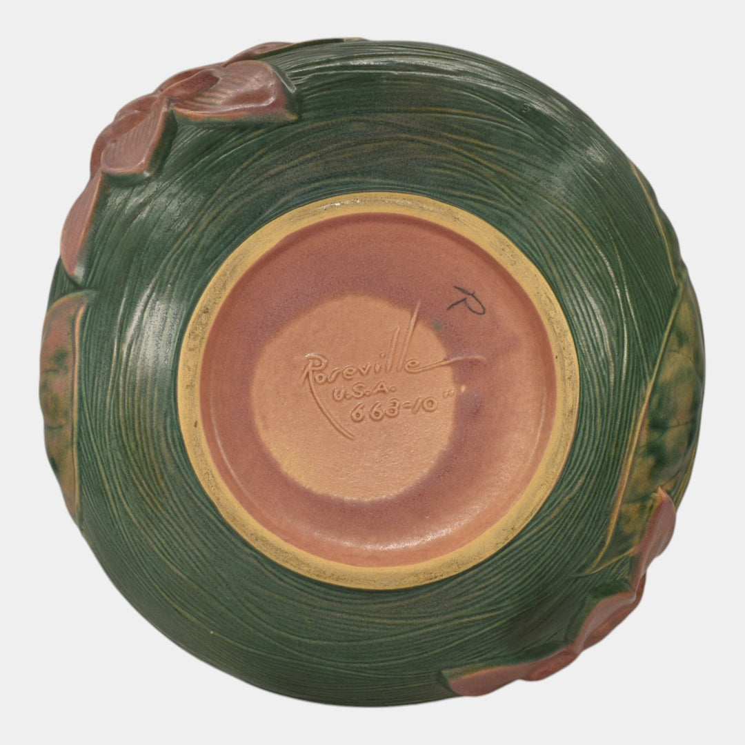 Roseville Water Lily Pink 1943 Vintage Pottery Ceramic Jardiniere Planter 663-10 - Just Art Pottery