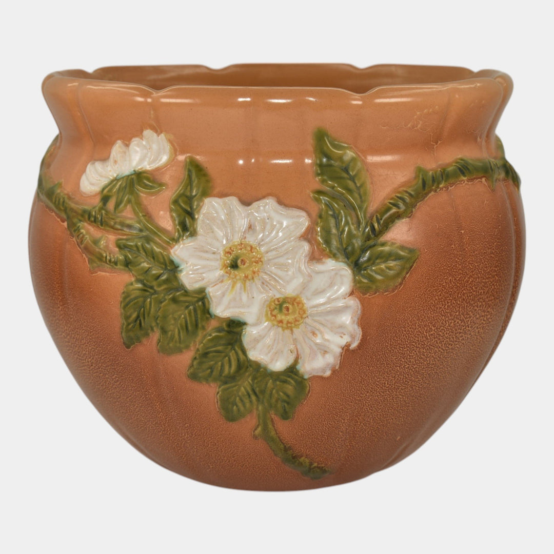 Weller Wild Rose Orange 1930s Vintage Art Pottery Ceramic Jardiniere Planter - Just Art Pottery