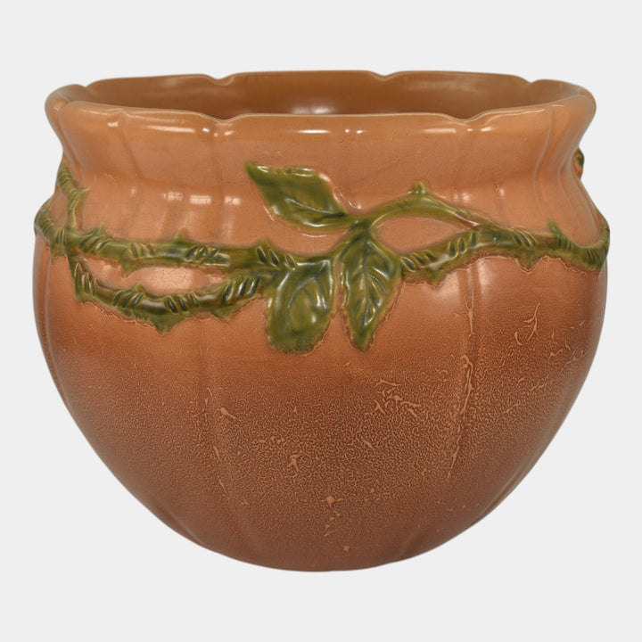 Weller Wild Rose Orange 1930s Vintage Art Pottery Ceramic Jardiniere Planter - Just Art Pottery