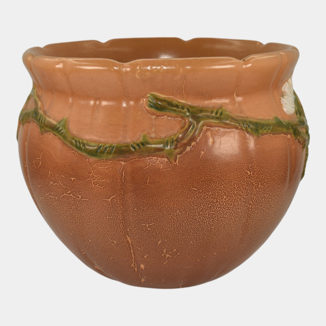 Weller Wild Rose Orange 1930s Vintage Art Pottery Ceramic Jardiniere Planter - Just Art Pottery