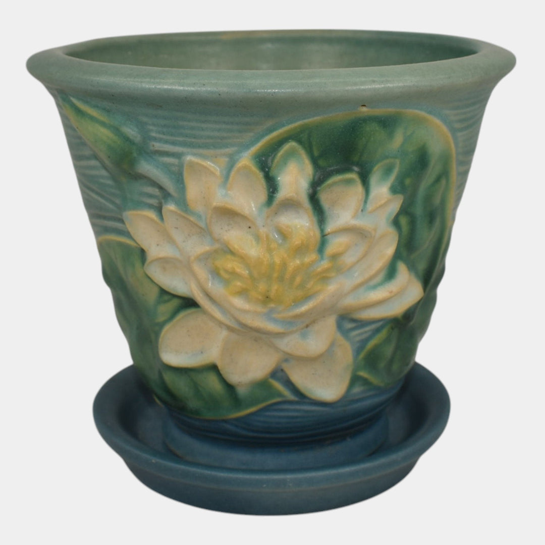 Roseville Water Lily Blue 1943 Art Pottery Ceramic Flower Pot Planter 664-5