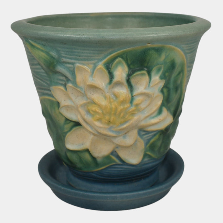 Roseville Water Lily Blue 1943 Art Pottery Ceramic Flower Pot Planter 664-5