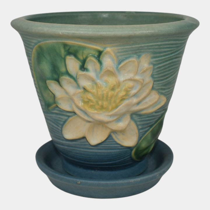 Roseville Water Lily Blue 1943 Art Pottery Ceramic Flower Pot Planter 664-5
