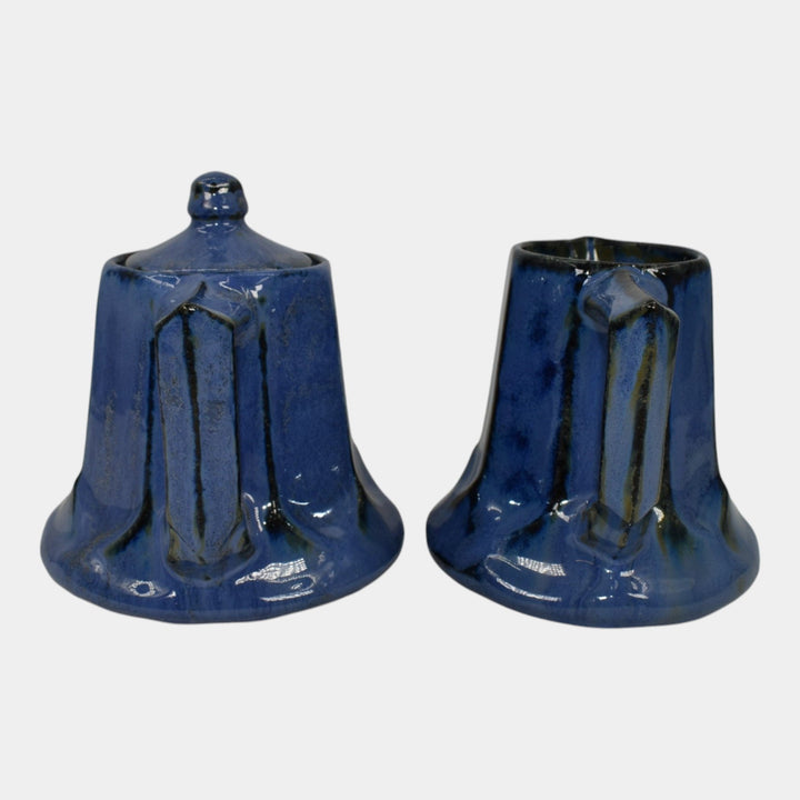 Fulper Arts And Crafts Pottery Blue Glaze Ceramic Creamer And Sugar