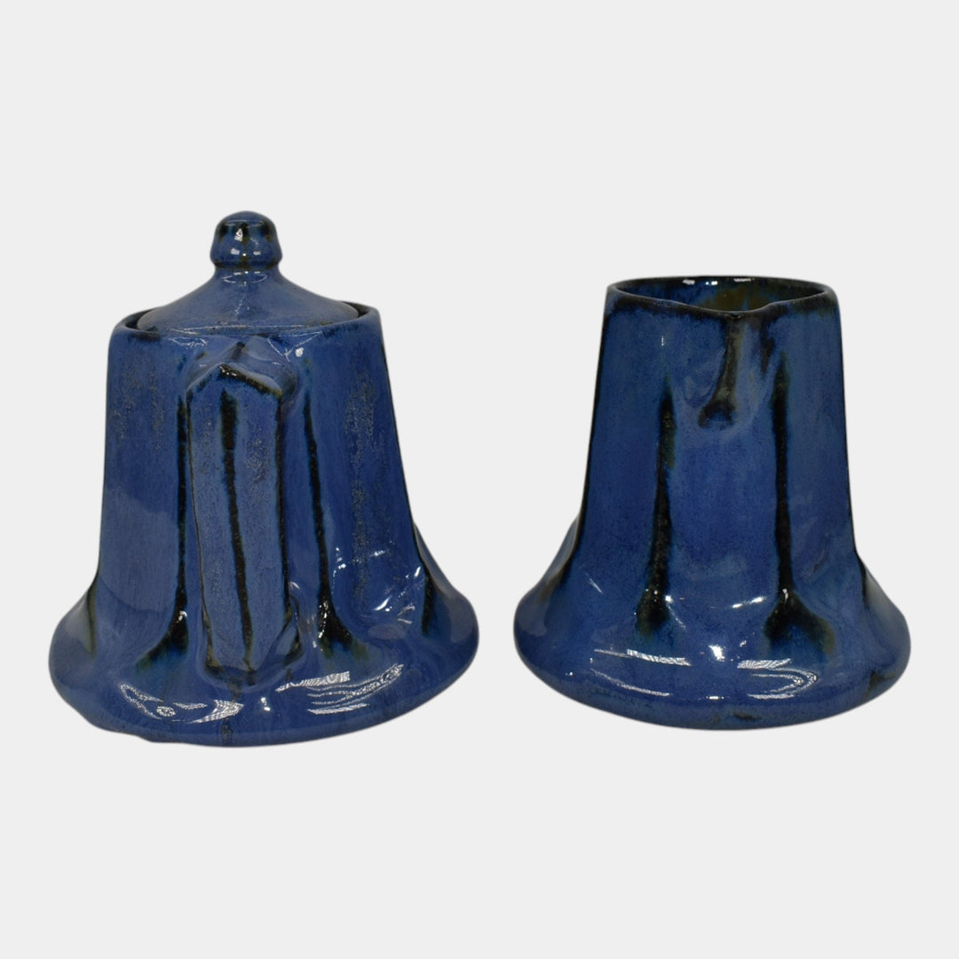 Fulper Arts And Crafts Pottery Blue Glaze Ceramic Creamer And Sugar
