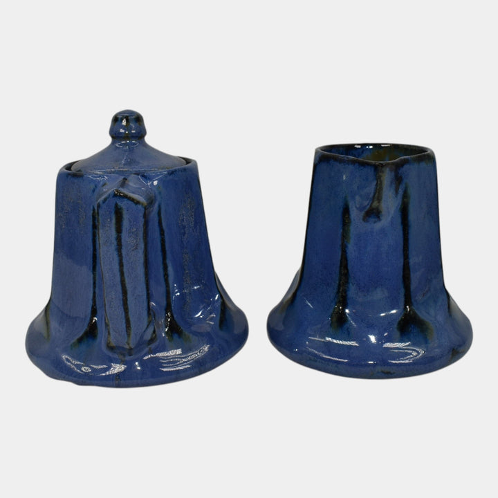 Fulper Arts And Crafts Pottery Blue Glaze Ceramic Creamer And Sugar