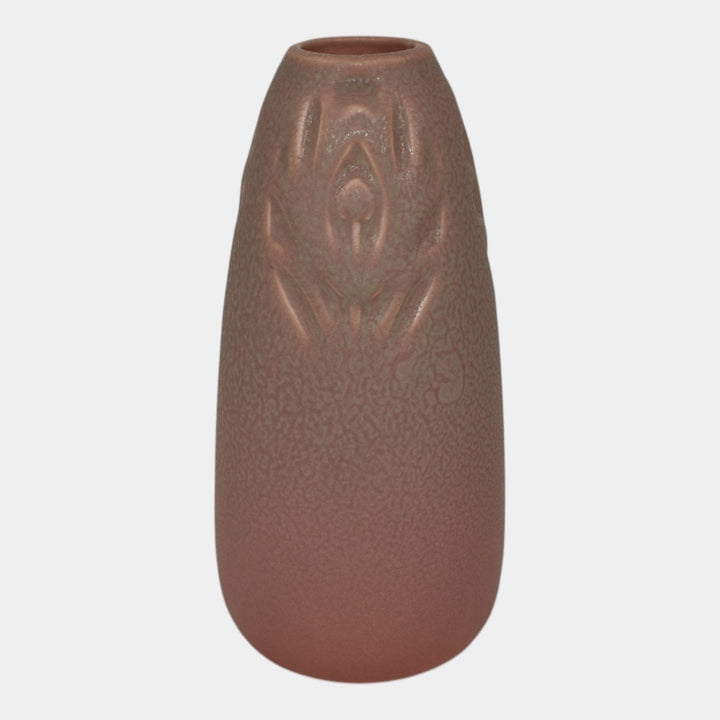 Rookwood 1923 Vintage Art Pottery Matte Glaze Pink Peacock Feather Vase 1904