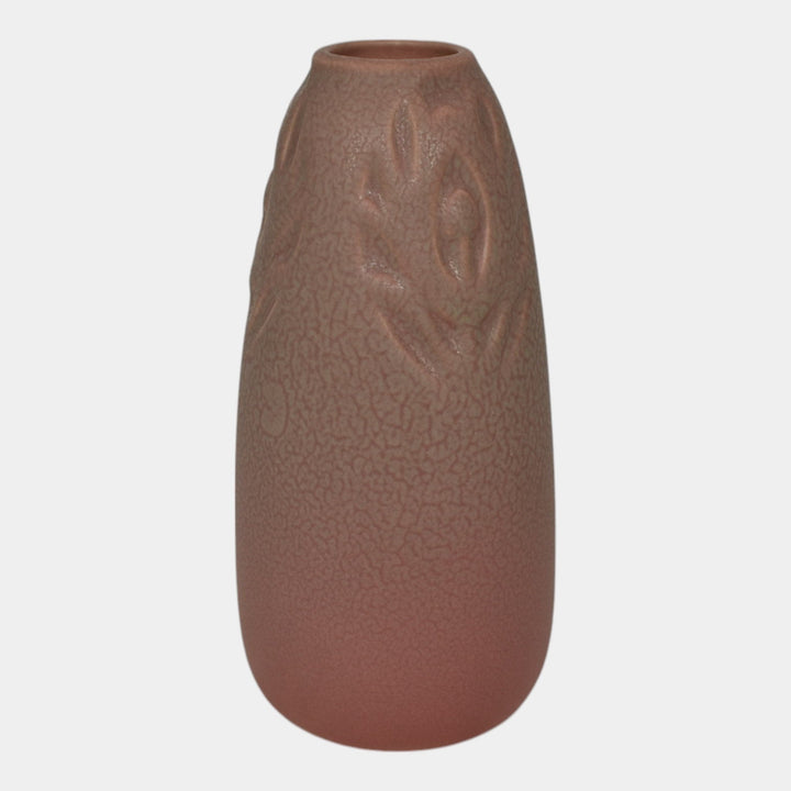 Rookwood 1923 Vintage Art Pottery Matte Glaze Pink Peacock Feather Vase 1904
