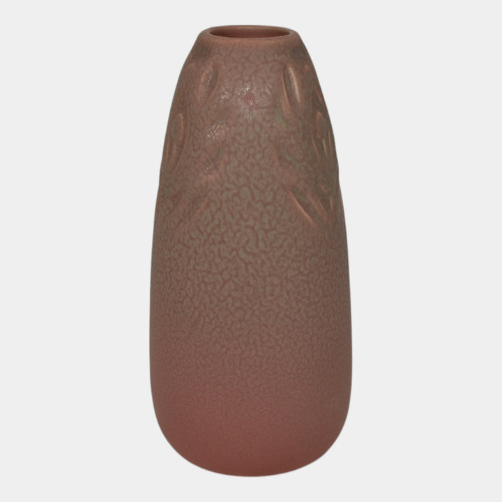 Rookwood 1923 Vintage Art Pottery Matte Glaze Pink Peacock Feather Vase 1904