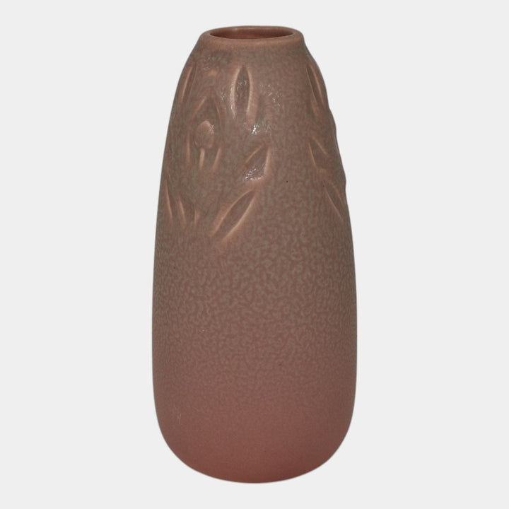 Rookwood 1923 Vintage Art Pottery Matte Glaze Pink Peacock Feather Vase 1904