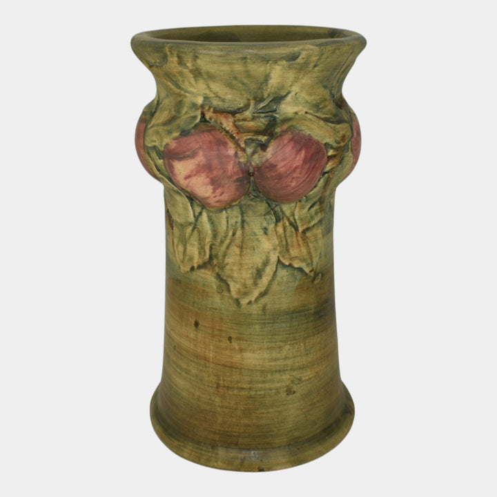Weller Baldin 1915-20 Art Pottery Green And Brown Red Apple Tall Ceramic Vase