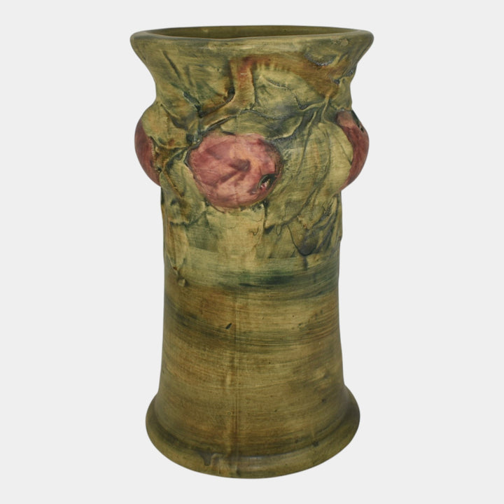 Weller Baldin 1915-20 Art Pottery Green And Brown Red Apple Tall Ceramic Vase
