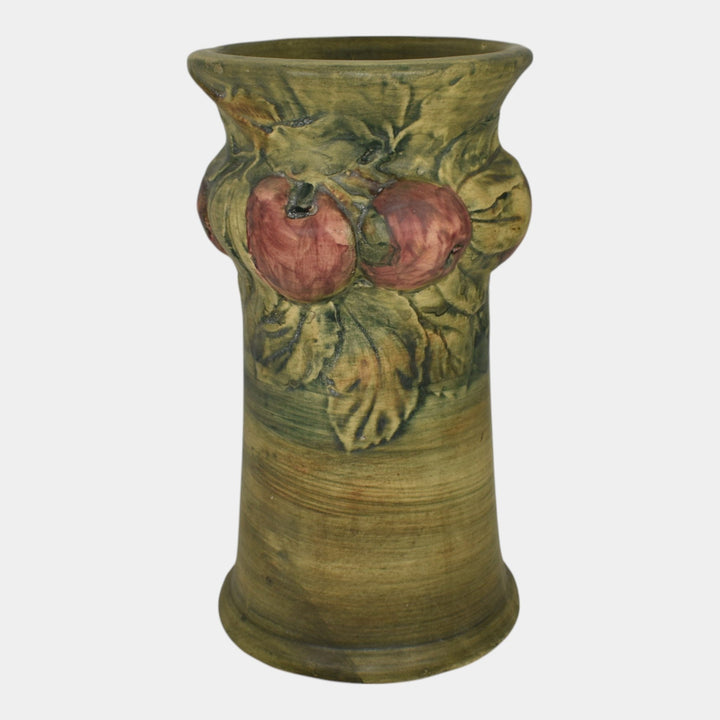 Weller Baldin 1915-20 Art Pottery Green And Brown Red Apple Tall Ceramic Vase